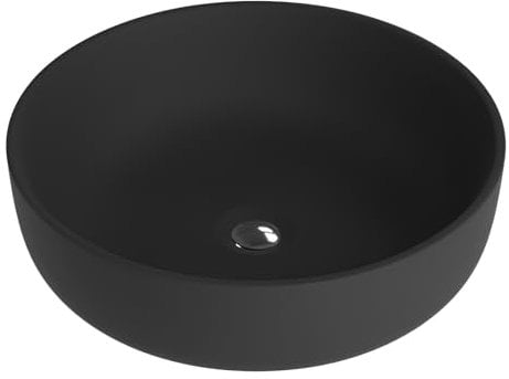 LAVITA Aufsatzwaschtisch Cordoba Black Aufsatzwaschbecken Rund Waschbecken Ohne Überlauf und Hahnloch Aus hochwertigem Porzellan Waschtisch Badkeramik Waschplatz 41,5x41,5x13,5 cm Schwarz Matt