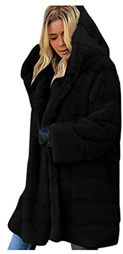 Manteau Polaire en Fausse Fourrure Femme Veste Mi-Longue en Polaire Chaude et Moelleuse Le Manteau Matelassé Léger à Capuche avec Col en Fourrure avec Capuche