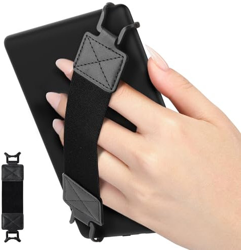 MoKo Cinturino di Sicurezza per 6-8 Kindle eReaders Fire Tablet - Kobo/Voyaga/Sony Kindle E-Book Tablet, Cinturino Nero da Mano Versatile ad Alta Elasticità Supporto Antiscivolo, Nero