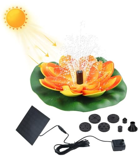 Solar Water Fountain, Solar Water Features for the Garden, 1.2w Solar Fountain Lotus for Bird Bath, Solar Water Pump, Solar Pond Pump, Solar Powered Water Fountain for Pool, Water Cycling (Orange)