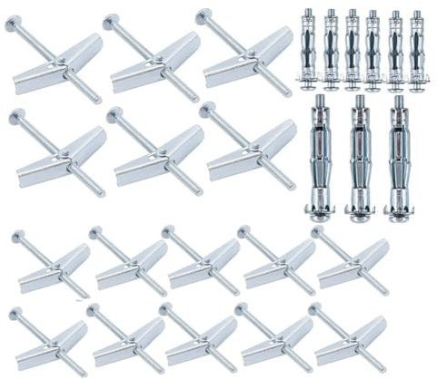 Ruuizksa 25 juegos de pernos y pernos basculantes, juego de tuercas de mariposa, surtido de anclajes de pared robustos para colgar objetos pesados en paneles de yeso, duraderos, fáciles de instalar,