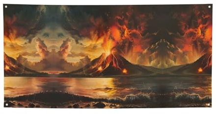 DRTGEDS Vulkan-Hintergrund und Schilder, personalisierbar, Banner für Motto-Party, Geburtstag, Abschlussfeier