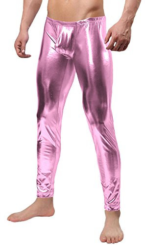 Gaoin Herren Metallic Shiny Wetlook Leggings Hose, Pink, XXL