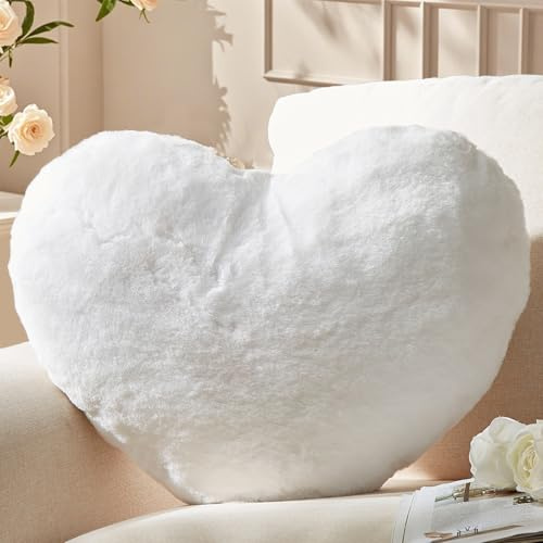 Yhoelata Valentinstag Herzkissen, Weiß Herzform Kissen Kuschelkissen, Love Zierkissen Aesthetic, Plüsch Kissen für Wohnzimmer Sofa Kind Schlafzimmer Bett, Geschenk 26x36 cm