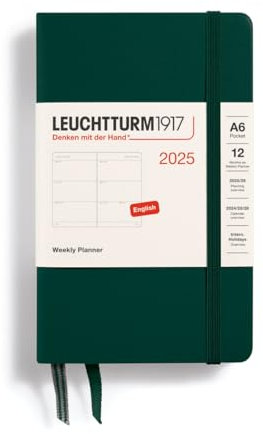 LEUCHTTURM1917 370781 Wochenkalender Pocket (A6) 2025, Forest Green, Englisch