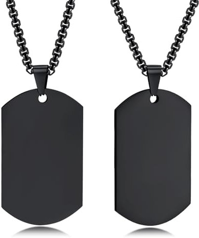 Personalisierte Sie Hundemarken Anhänger Halskette,Gravur einzelner Schwarz Hundemarken für Herren Damen,Erkennungsmarken der Militärarmee,Geschenk für Ehemann Papa Junge Freund Bruder Schwester(2Pcs)