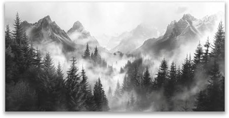 JOSUE Wald Bilder Natürlicher Berg KüChenbilder Leinwand,Schwarz, weiß Bilder Wohnzimmer Groß Bild Wald Bilder Groß Bilder Natur-80x160cm Ungerahmt