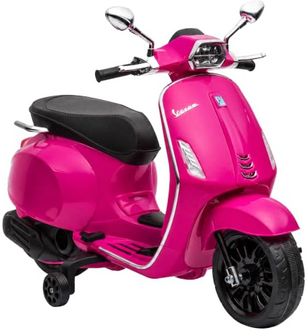 AIYAPLAY Scooter Électrique Enfant Vespa 6 V 2 Roues D'entraînement Rose