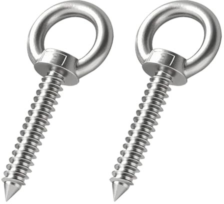 Ganchos de ojo de tornillo resistentes de 4 pulgadas, 2 pernos de ojo autorroscantes, capacidad de carga de 500 libras, gancho de ojo de tornillo grande de madera, para colgar, amarres, aplicaciones