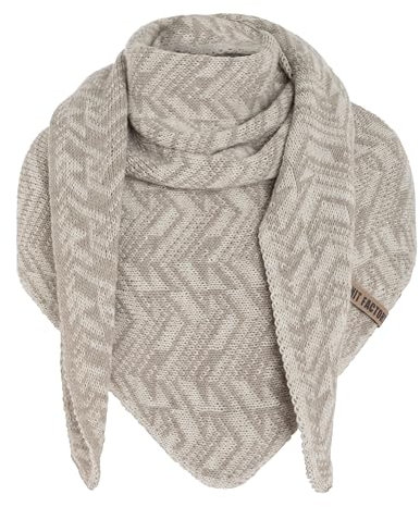 KNIT FACTORY - Dreiecksschal Josh - Damen Strickschal mit Wolle - Umschlagtuch für den Herbst und Winter - Winterschal - Dreieckstuch - XXL Schal - 200x70 cm - Beige/Iced Clay