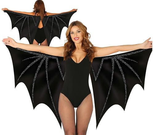 FIESTAS GUIRCA | Alas de Murciélago Negras (170x80 cm) - Accesorio para Disfraz de Ángel, Diablo y Demonio para Halloween y Fiestas de Disfraces - Ideal para Mujer Adulta - Negro