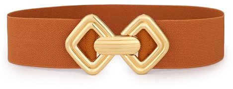 VONMELLI Damen Breiter Elastischer Gürtel Vintage Dehnbares Taillengürtel mit Retro Goldschnalle für Kleider Braun Passform Taillenumfang 83-92CM