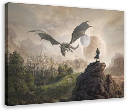biegzc Poster mit Elder Scrolls Skyrim Drache, Leinwandposter, Wandkunst, Dekordruck, Bild Gemälde für Wohnzimmer, Schlafzimmer, Dekoration, 20 x 30 cm