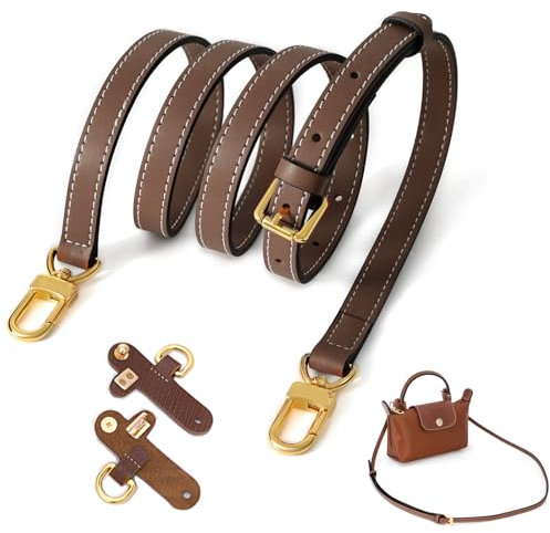AMSGANK Schulterriemen aus Leder kompatibel mit Longchamp Damen Tasche Schultergurt für Minitaschen Leder Verstellbarer Schulterriemen für Taschen Taschengurt Gurt Verlängerung (Braun)