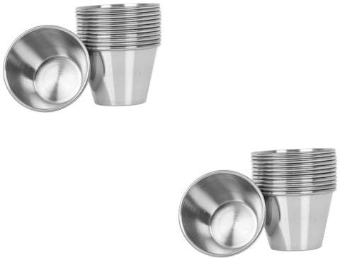 Cabilock 2 Sätze Saucenbecher Runde Gewürzbecher Mini-essigpfanne Dipbecher Für Saucen Puddingbecher Beilagenschalen Soßenbecher Aus Edelstahl Gewürzbecher Aus Edelstahl Silver 12 Stück * 2