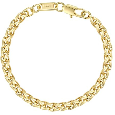 DJADEE Armband Gold 24 Karat vergoldet Wasserfest Hypoallergen Zopfarmband Damen Herren Geschenk für Frau Mann 24 Karat gestempelt (5 mm x 19 cm)