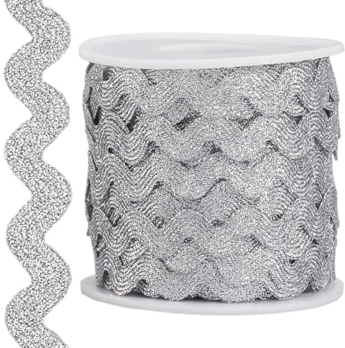 GORGECRAFT 15.1 m Metallic Silber Zickzack Besatz 15mm RIC Rac Besatz Glitzernder Zickzack Weihnachtswellen Fransenband Gewellter Rand Stoff Für Heimwerker Basteln Nähen Hochzeitskleid Geschenkverpac