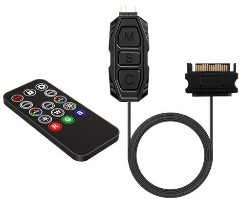 5V 3Pin ARGB Controller Built in Light SATA Power Supply Mode with Remote Control RGB Strip Lighting Board Cable Controller with Led Male Connector Splitter for Motherboards PC Fans Hub Control DIY