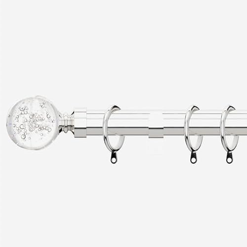 Polished Chrome 28mm Glass Bubbles Fixed Length Metal Curtain Pole