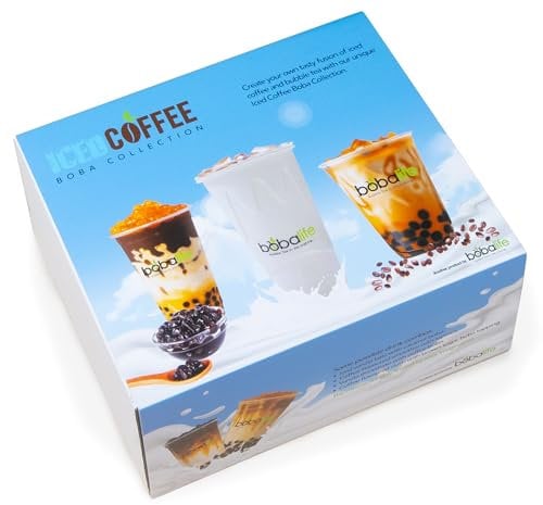 Bobalife Iced Coffee Slush Bubble Tea Kit - Makes 9 Drinks | Home Boba Tea Gift Set with Tapioca & Popping Pearls | Easy DIY Slushy Maker Cup | Vegan & Gluten Free