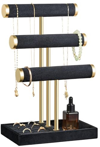 Josmimic 3 Tier Bracelet Holder Display - Detachable T Bar Black Velvet Bracelet Holder, Jewelry Holder Organizer for Bracelet, Necklace, Watches, Rings