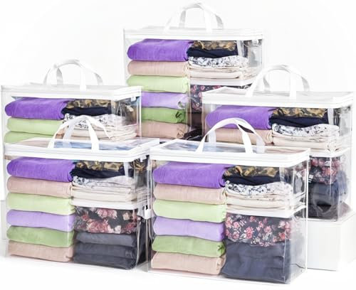 Clear Zippered Storage Bag Foldable Storage Bag, 22L Clear Storage Bags for Clothes, and Blanket Storage Bags for Bedding, CDs, Blankets, Comforters, Clothing & Toys (White, 5-pack)