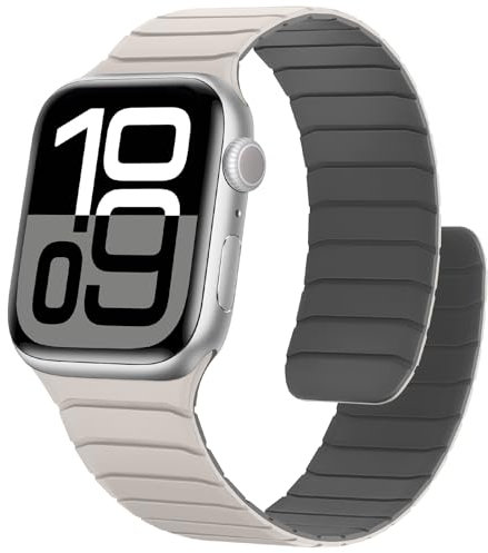 Sixmoat Correa de Silicona Magnética Compatible con Apple Watch 42mm(Series 10) 41mm 40mm 38mm, Cómoda Pulsera Deportiva Resistente al agua para Ultra SE Series 10 9 8 7 6 5 4 3, Gris claro