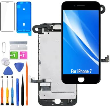 HLYGZX Display for iPhone 7 LCD Replacement Screen FHD Touchscreen Digitizer Frame Assembly with Earphones, Front Camera, Proximity Sensor, Waterproof Adhesive, Repair Kits (Black)