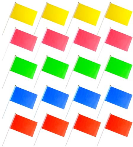 Lot de 20 petits drapeaux miniatures sur bâtons - 12,7 x 20,3 cm - Couleur unie - Blancs - Pour sublimation graffiti - Rouge, jaune, bleu, vert, rose