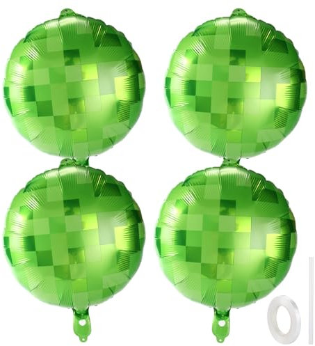 4 Stk Pixel Luftballons, 45,72cm Grün Aluminiumfolie Folienballons Partydekorationen für Jungen Mädchen Geburtstage Partyzubehör Feiern