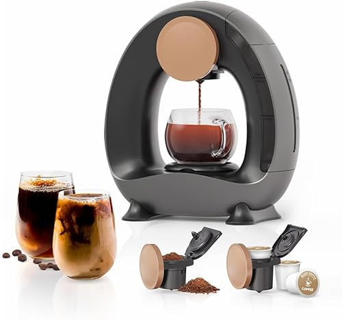BENFUCHEN Single Serve Coffee Machine for Tea/K Cup/Ground Coffee, MINI Q 2 in 1 Drip Coffee Maker One Cup For Coffee/Tea With Two Adapter, 240ML, Grey