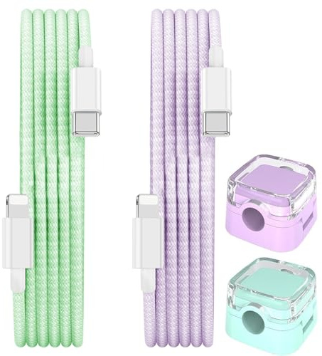 SAMLINSU USB C to USB L iPhone Charger Cable iPhone Wire, 2 Pack USB C Braided Fast Charging Lead for iPhone14/13/12/12 PRO Max/12 Mini/11/11PRO/XS/Max/XR/X/8/8Plus/iPad (Purple+Green, 2M+2M)