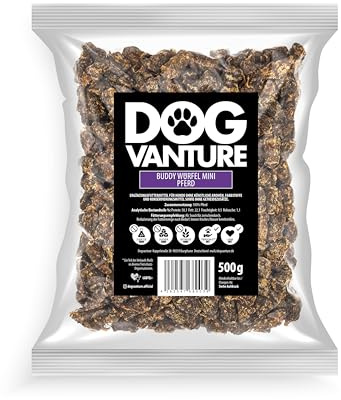 Dogvanture Buddy Snack 100% Pferd Würfel Mini 500g Großpackung | Monoprotein Hundeleckerli für futtersensible Hunde | Getreidefrei, Zuckerfrei, ohne Glycerin
