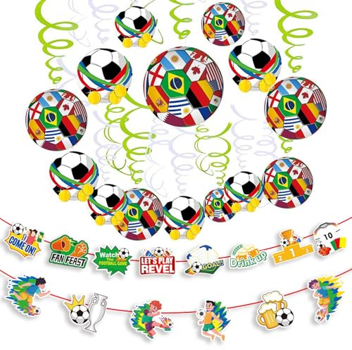 Qylazune 15 PCS International Flag Bunting World Cup Football 2026 Hanging Swirl Banner Set Remembrance Day Decorations Anniversary for Boyfriends Football Fans Watching the Game Sports Enthusiasts