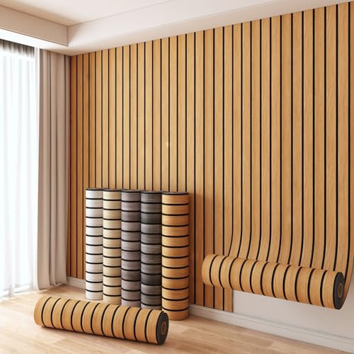 Cammeciso Selbstklebende Wandaufkleber aus Holz,3D Holzoptik Wandaufkleber,PVC Selbstklebende Holzpaneele Wand,Schälen und Kleben,für Wohnzimmer,Schlafzimmer,Küche,Bad