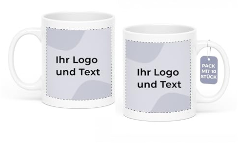 Cimpress Personalised Photo & Text Mug, 325 ml, Pack of 10, White | Custom Coffee & Tea Mugs with Business Logo, Bulk Pack, Corporate Gift for Colleagues