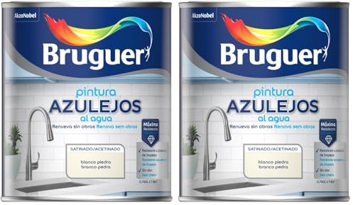 Bruguer Esmalte Azulejos al Agua Satinado Blanco Piedra 750ml (Paquete de 2)
