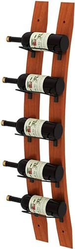 Étagère à vin murale en bois massif et métal pour ranger 5 bouteilles – Support vertical pour cuisine et bar à domicile, décoration rustique pour les amateurs de vin