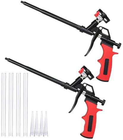 Pistolet mousse expansive professionnel en métal – Pistolet mousse PU facile à nettoyer, précis et anti-goutte, idéal pour isolation, remplissage et étanchéité (lot de 2, rouge)