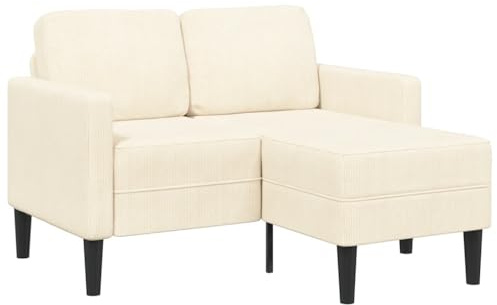 Runheo 2-Sitzer-Sofa mit Chaiselongue L-Form Creme, 125 cm Leinenstoff, Robustes Wohnzimmer-Möbel, Bequeme Couch