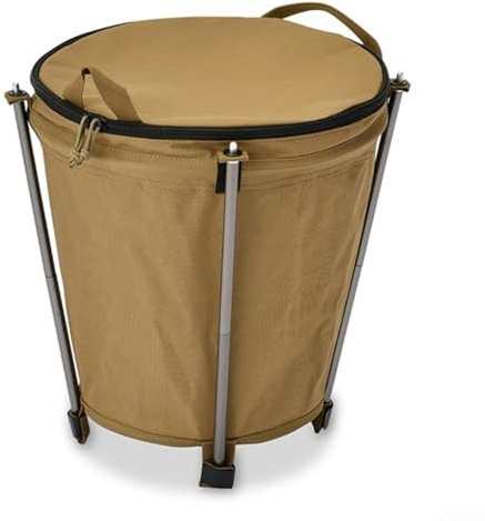 20L Portable Folding Outdoor Trash Bin for Camping & BBQ – 600D Oxford Fabric with PVC Lining, Round Design, Khaki