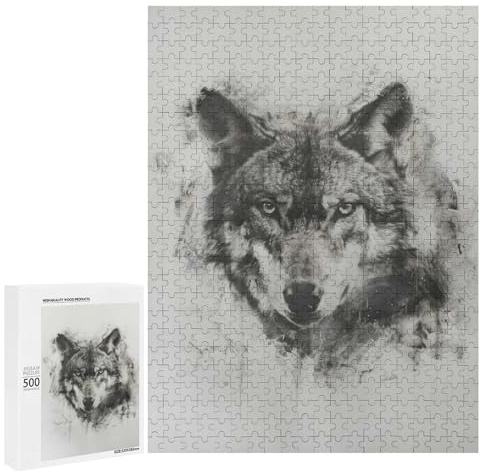 Puzzles für Erwachsene, 500 Stück, Wolf in Charcoal, Puzzle für Erwachsene, Spielzeug, Wanddekoration, Anti-Stress, schwierig und stimulierend, 500 Stück