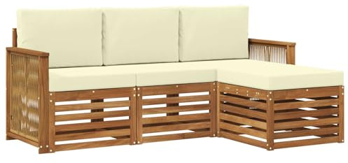 vidaXL Outdoor-Sofagarnitur mit Kissen 4 pcs Natur und Creme, Garten-Sofa, modernes Lounge-Set, entspannende Möbel für Terrasse, ideal zum Chillen