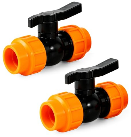 mizikuu 2 Stück PE Rohr Kugelhahn 25mm,Rohrkugelhahn (Orange) | Kunstoff Hahn Klemmverbinder, 2 Wege Fitting, für Poolverrohrung Teich Aquaristik Entwässerung Bewässerung