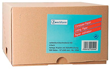 AVERY Zweckform 2544 Computer Papier (500 Blatt, 52 g/m², Format 12x240 mm, endlos, 4-fach/-farbig, selbstdurchschreibend, blanko, für Nadeldrucker & Geräte mit klassischem Computerpapier)