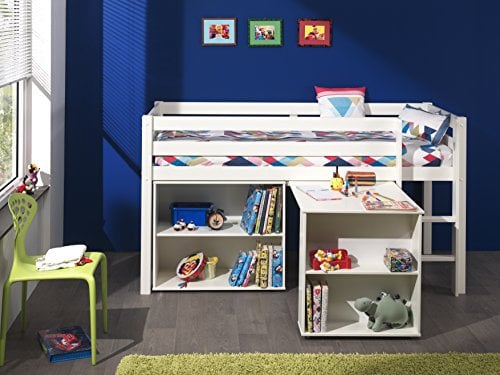 Vipack 'Autobett picohsbubi14 Pino Hochbett mit Schreibtisch und Bibliothek Kiefer massiv weiß