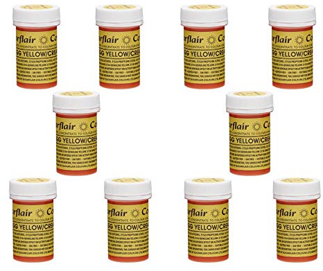 Sugarflair Spectral Egg Yellow/Cream Food Colouring Paste, Highly Concentrated for Use with Sugar Pastes, Buttercream, Royal Icing or Cake Mix, Vibrant Colour Dye - 25g (Pack of 10)