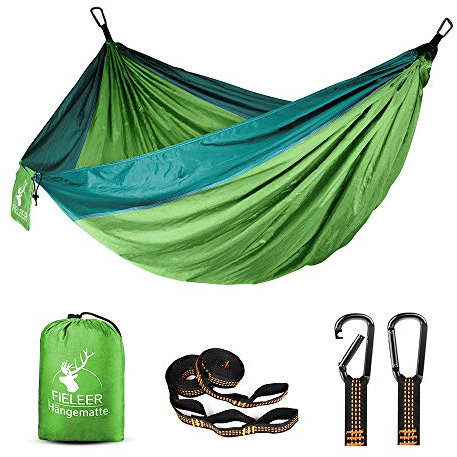 Fieleer Ultraleicht Reise Outdoor Hängematte Camping Hammock | Mit Premium Karabinern&2,5cm Breiten Schwerlastgurten mit 6 Schlingen | 275x140cm, 300kg Traglast, Fallschirm Nylon | Für Draußen Drinnen