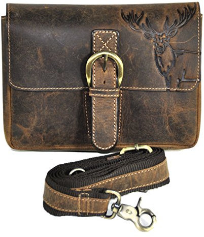 Leder Gürteltasche Bikertasche Hüfttasche Bauchtasche Vintage Hunterleder mit abnehmbaren Schultergurt Hirsch