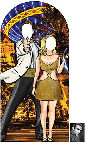Black and Gold Secret Agent Lifesize Adult Stand-in Cardboard Cutout Fan Pack, 193cm x 96cm, Includes 8x10 Star Photo